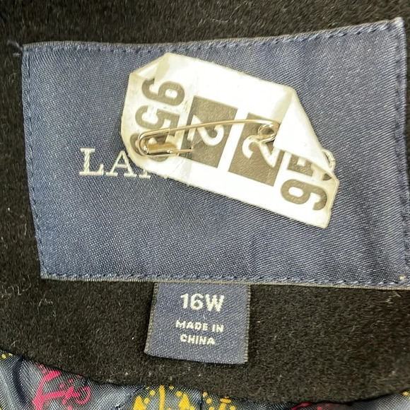 Lands’ End Wool Cashmere Blend Double Breast Peacoat  Black Quilted Lini… - Picture 11 of 15